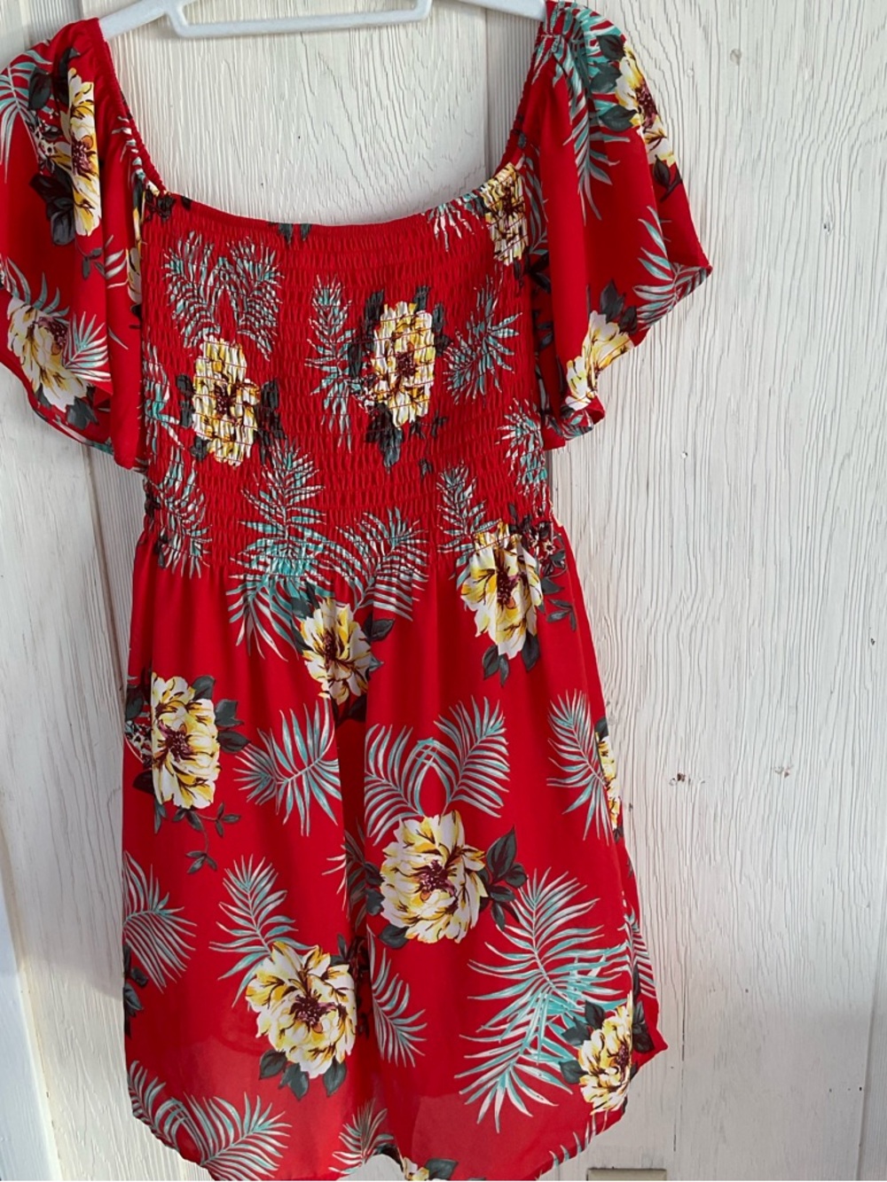 Red Floral Medium Flutter sleeve  Mini Dress